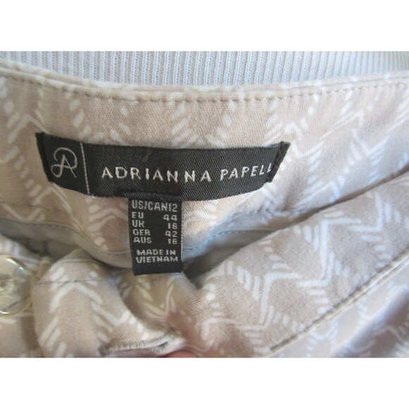 Adrianna Papell Beige Geometric Cotton Blend Dress Pants Zip Front Size 12 - Picture 4 of 4